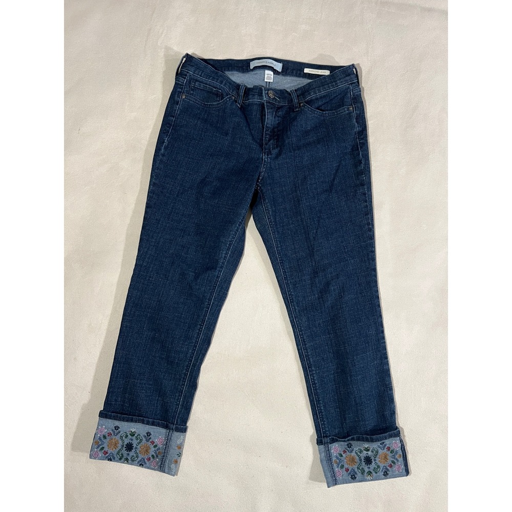 VINTAGE X AMERICA Weekend Jean Womens 10P Petite Embroidered Cuff Blue Denim
